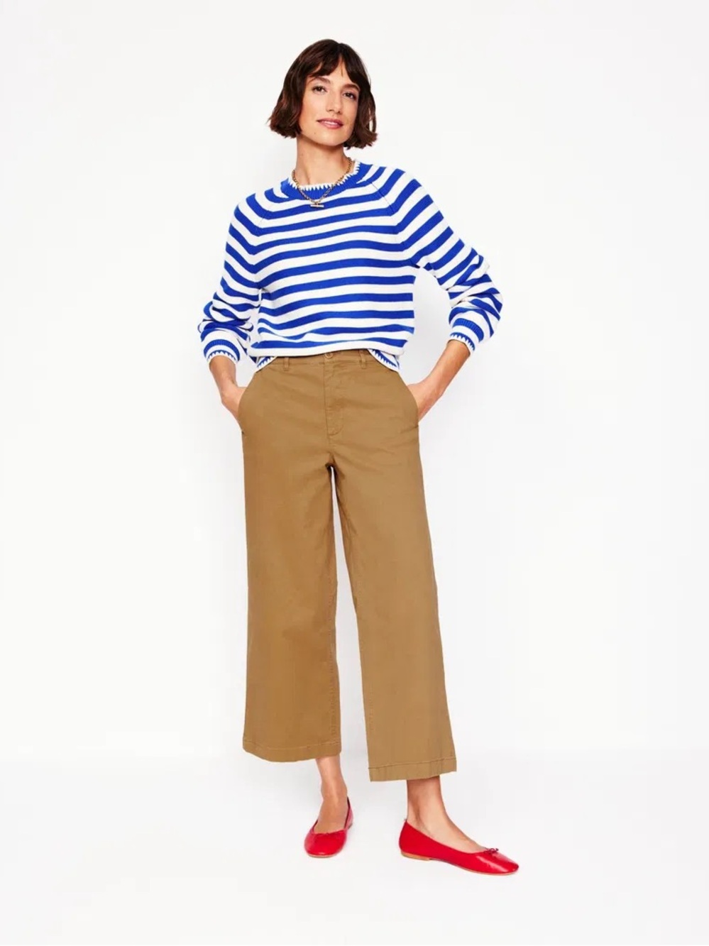 Boden Camel Brown Barnsbury Crop Chino Wide Leg Trousers Size 16-18